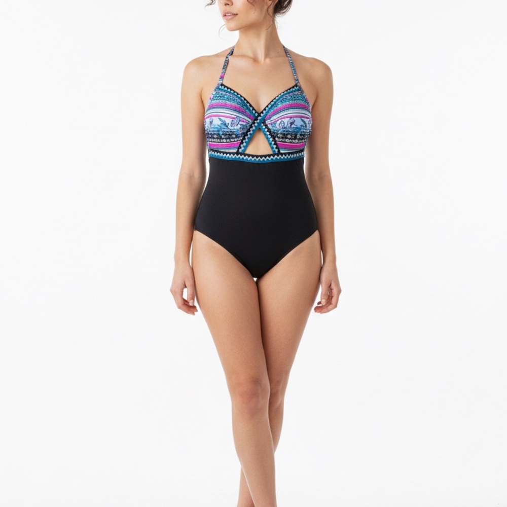 Captiva Elegant Black and Multicolor One-Piece Swimsuit